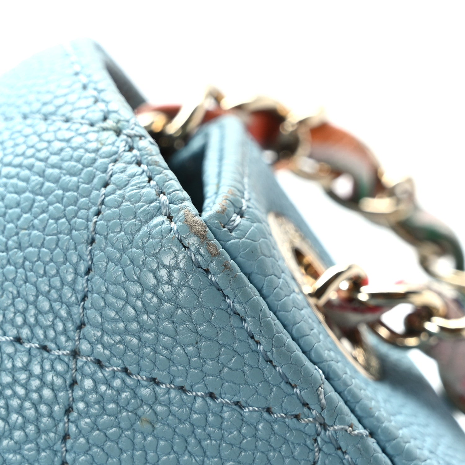Chanel Grained Calfskin Quilted Medium Cuba Top Handle Flap Blue 16 of 16