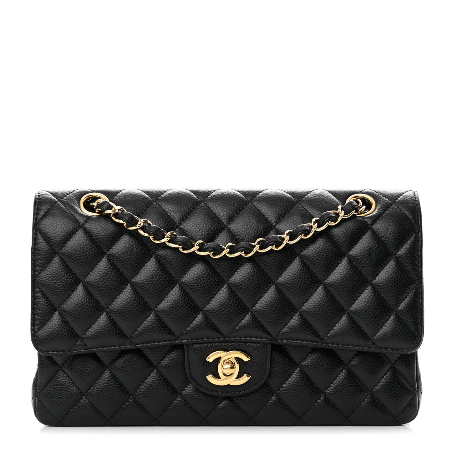 Caviar Quilted Medium Double Flap Black