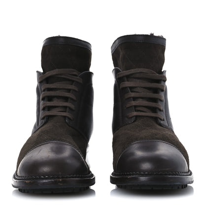 Chanel Suede Calfskin Shearling Cap Toe CC Short Boots 39 Brown 3 of 11