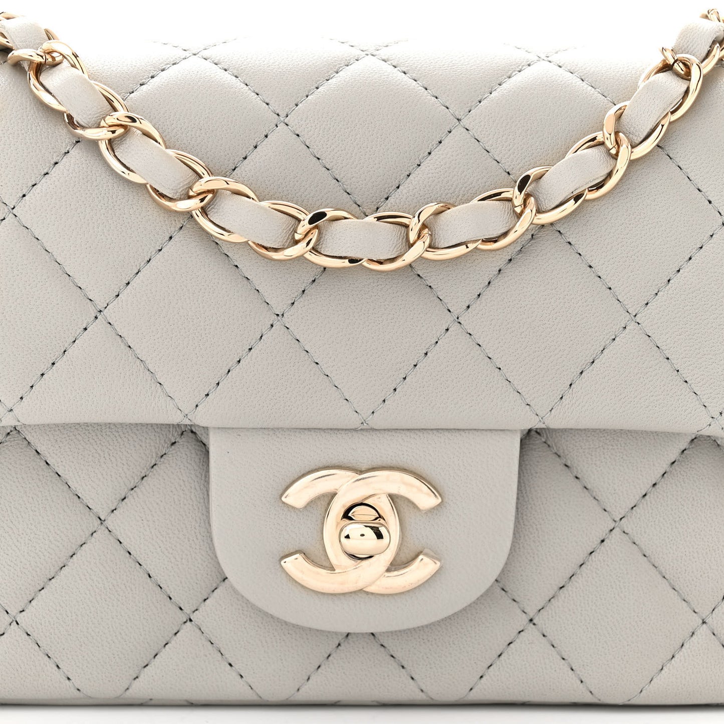 Lambskin Quilted Mini Rectangular Flap Grey