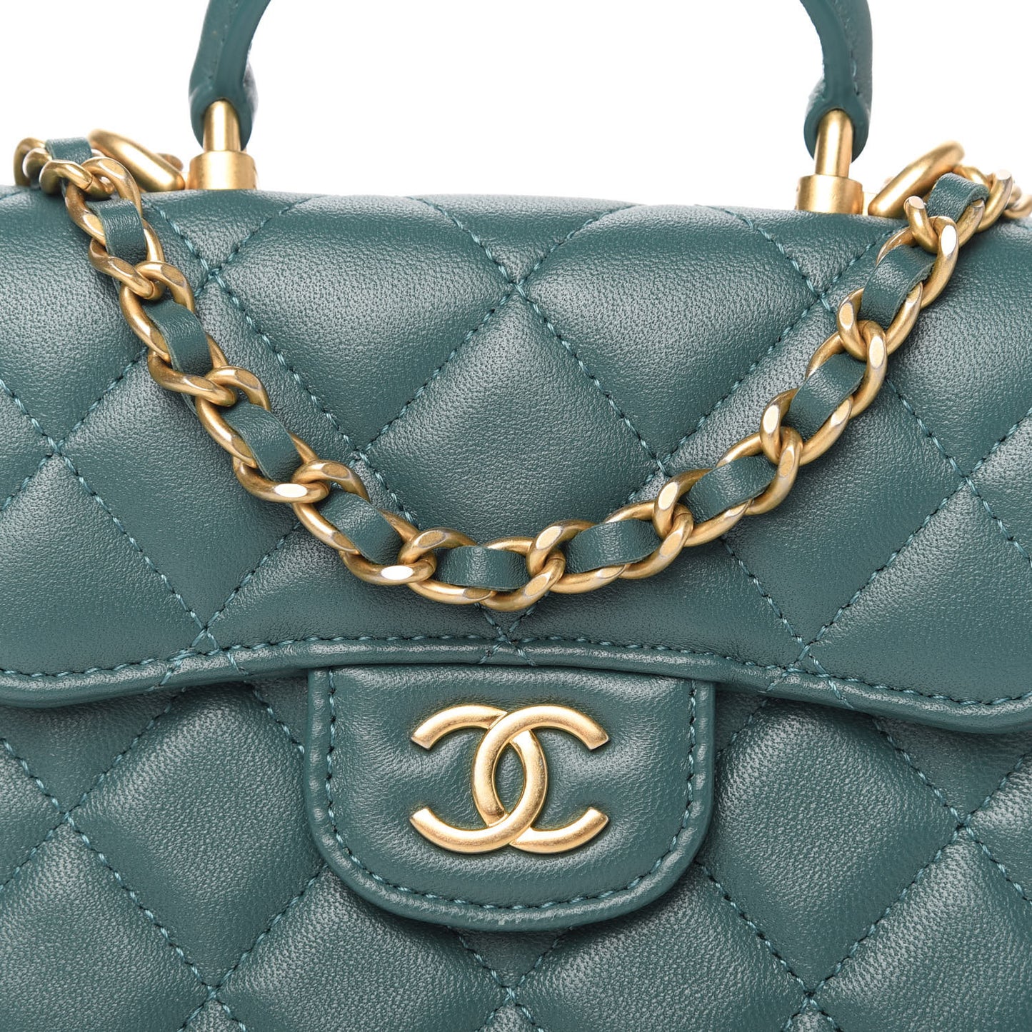 Lambskin Quilted Top Handle Flap Coin Purse With Chain Green