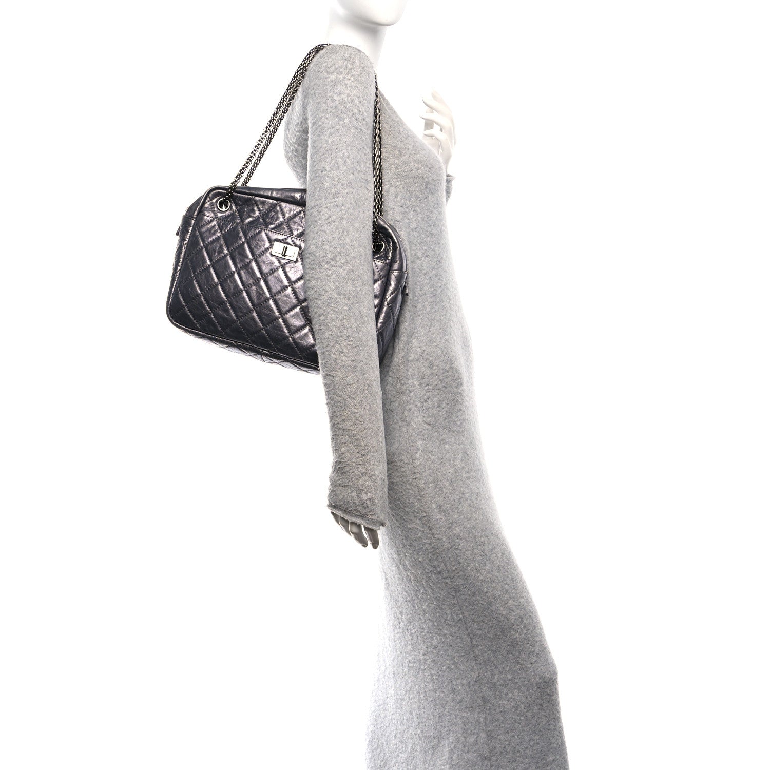 Chanel Metallic Aged Calfskin Quilted Large Reissue Camera Case Dark Silver 3 of 19