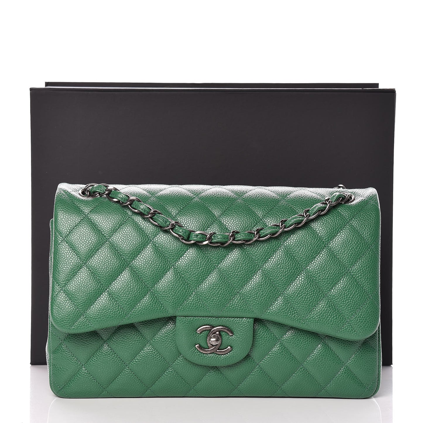 Caviar Quilted Jumbo Double Flap Green