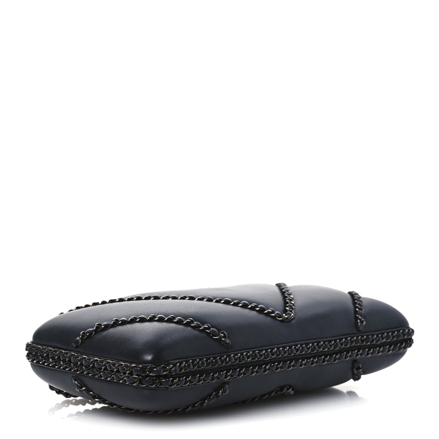 Lambskin Chevron Quilted Chain Around Clutch Black