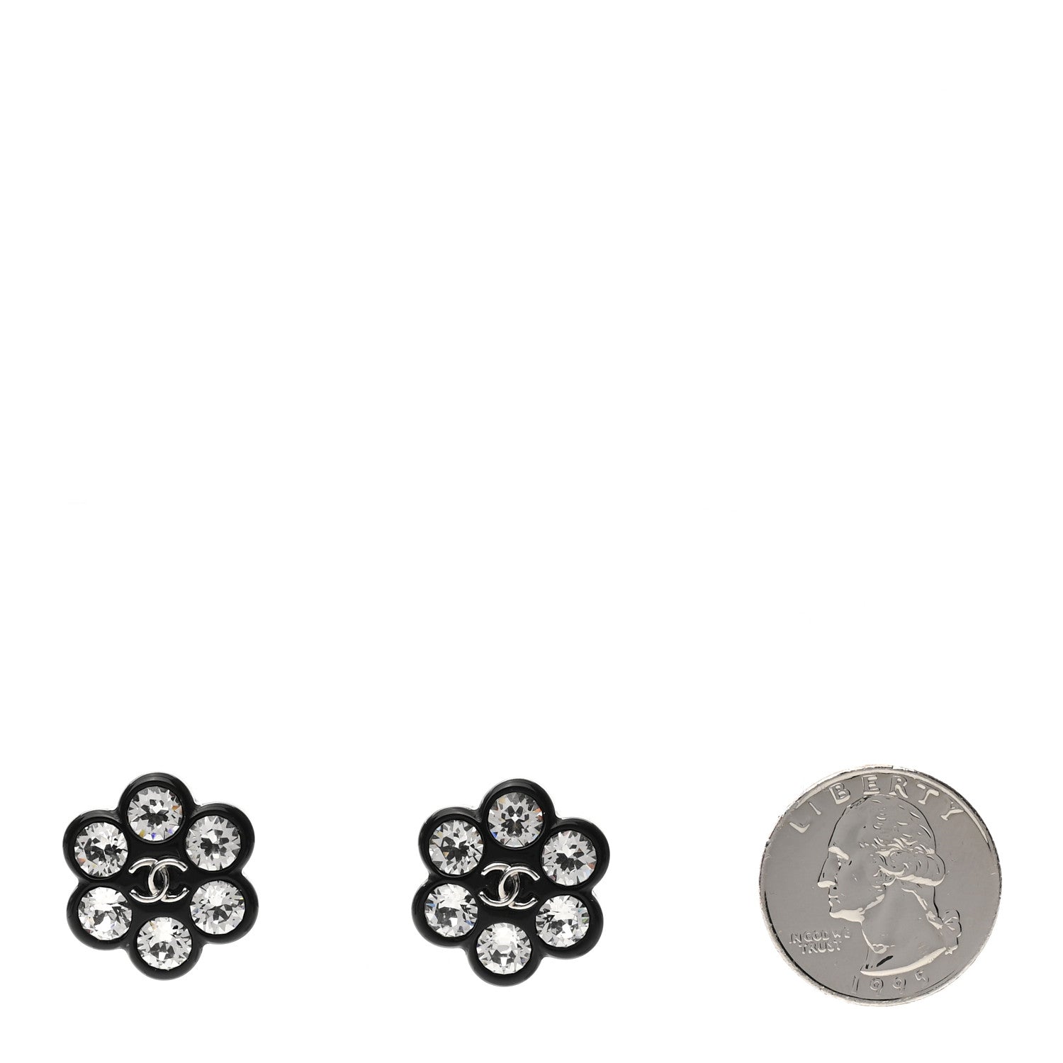 Chanel Resin Crystal CC Flower Earrings Black 2 of 5
