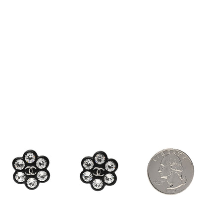 Chanel Resin Crystal CC Flower Earrings Black 2 of 5