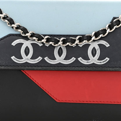 Chanel Lambskin Airlines Wallet On Chain WOC Blue Black Red 10 of 12