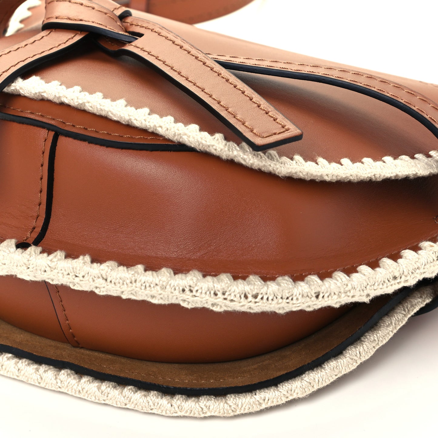 Calfskin Crochet Trim Small Gate Crossbody Bag Tan
