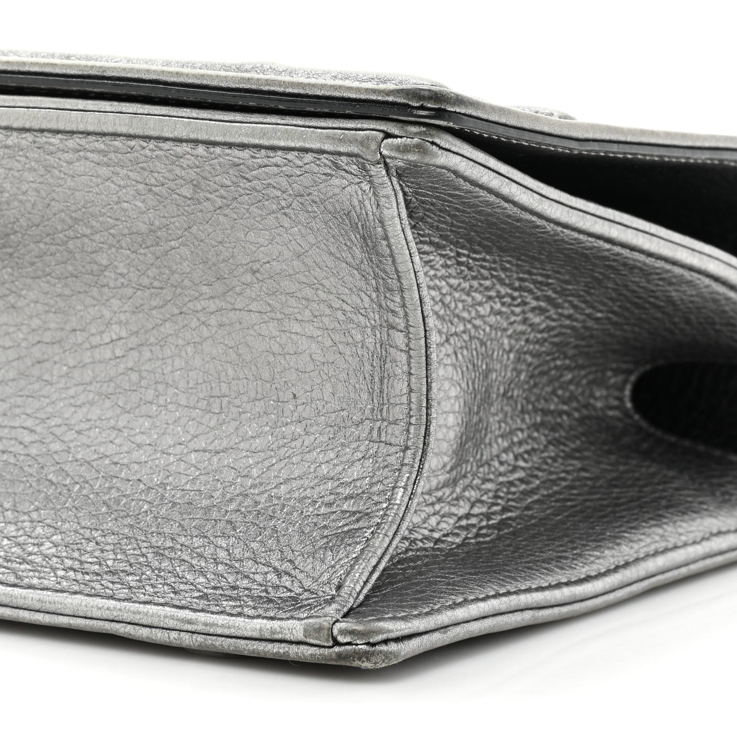 Metallic Grained Calfskin Medium Diorama Flap Bag Steel