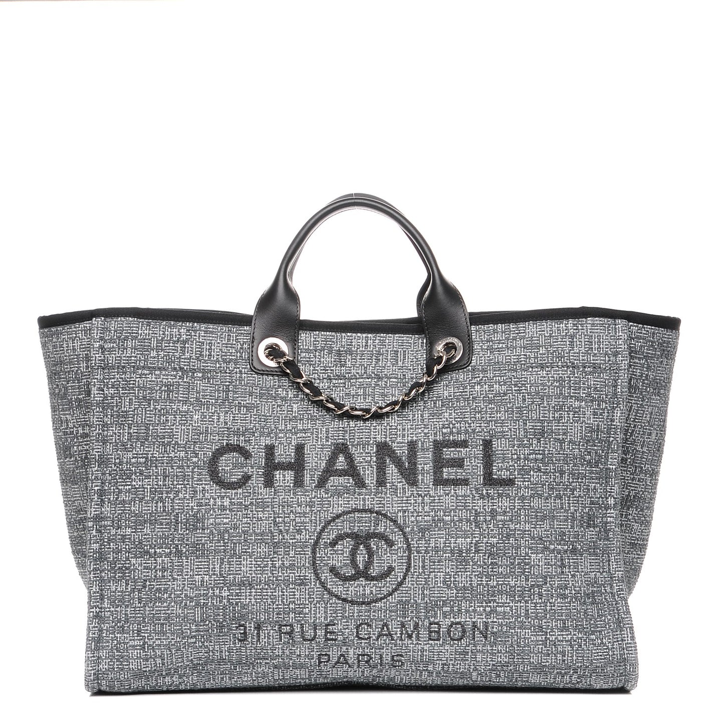 Woven Straw Raffia Large Deauville Tote Charcoal