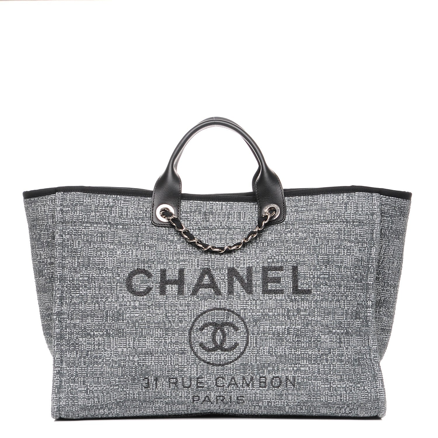 Chanel Woven Straw Raffia Large Deauville Tote Charcoal 1 of 8