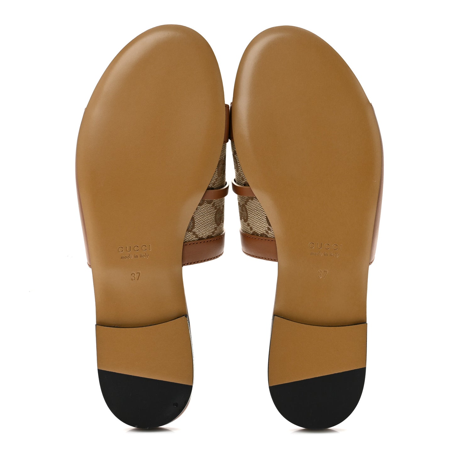 Calfskin Monogram Horsebit Womens Slide Sandals 37 Beige Ebony Sundial