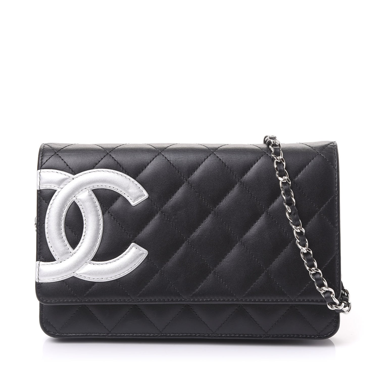Calfskin Quilted Cambon Wallet On Chain WOC Black