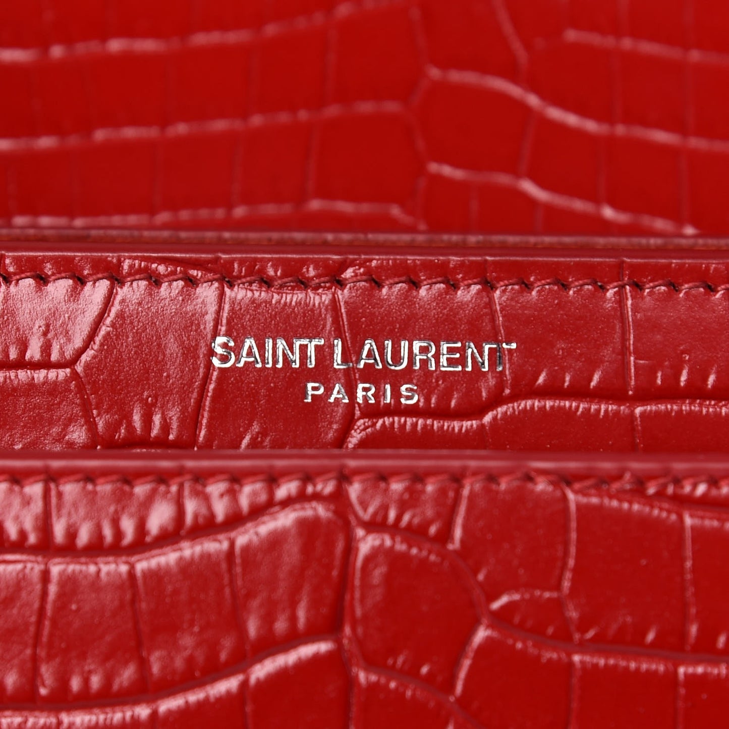 Calfskin Crocodile Embossed Medium Monogram Sunset Rouge Eros