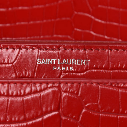 Saint Laurent Calfskin Crocodile Embossed Medium Monogram Sunset Rouge Eros 6 of 10