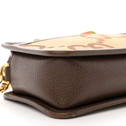 Gucci Monogram Jumbo GG Textured Dollar Calfskin Web Mini Crossbody Bag Camel Ebony New Acero 9 of 12