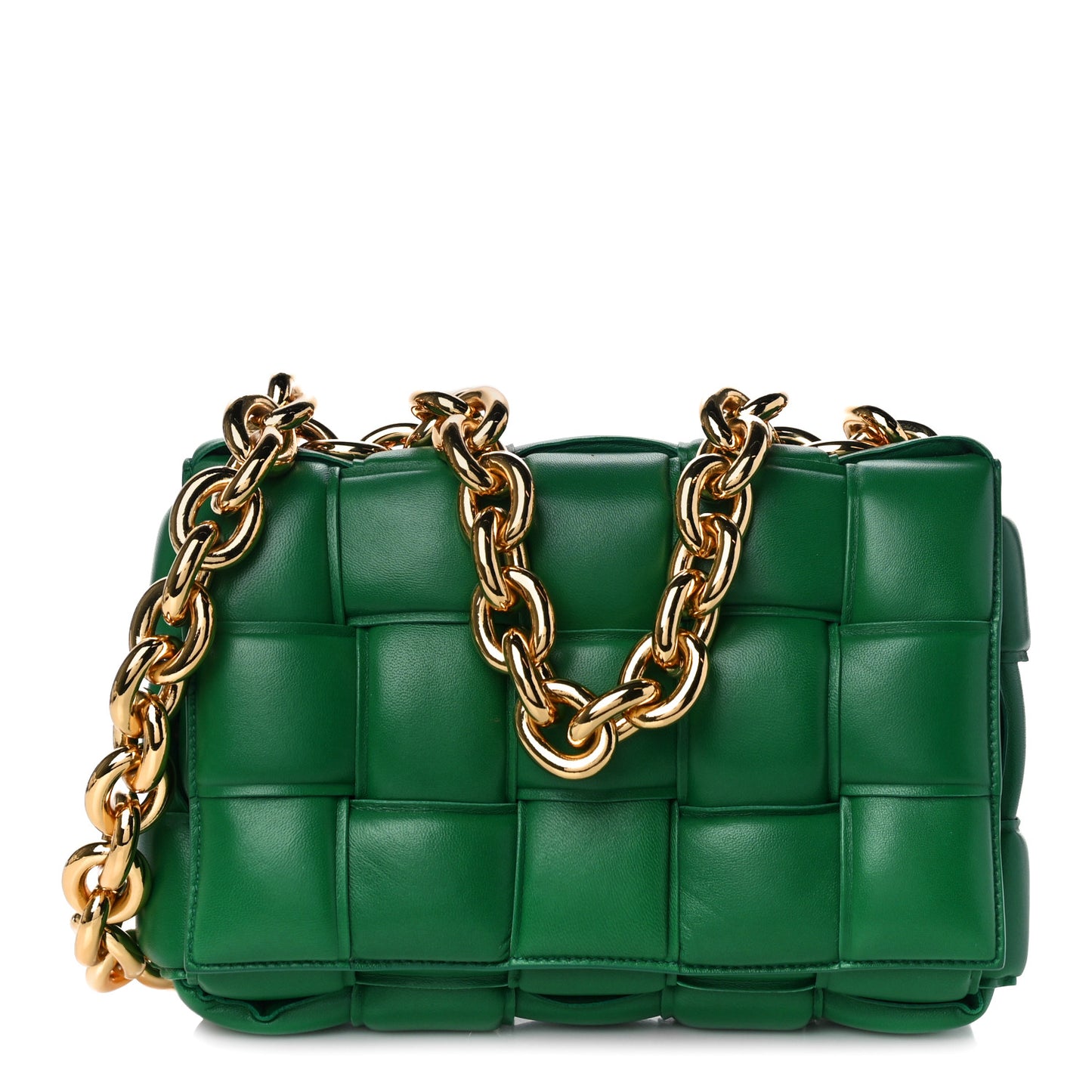Lambskin Maxi Intreccio Padded Chain Cassette Crossbody Bag Racing Green