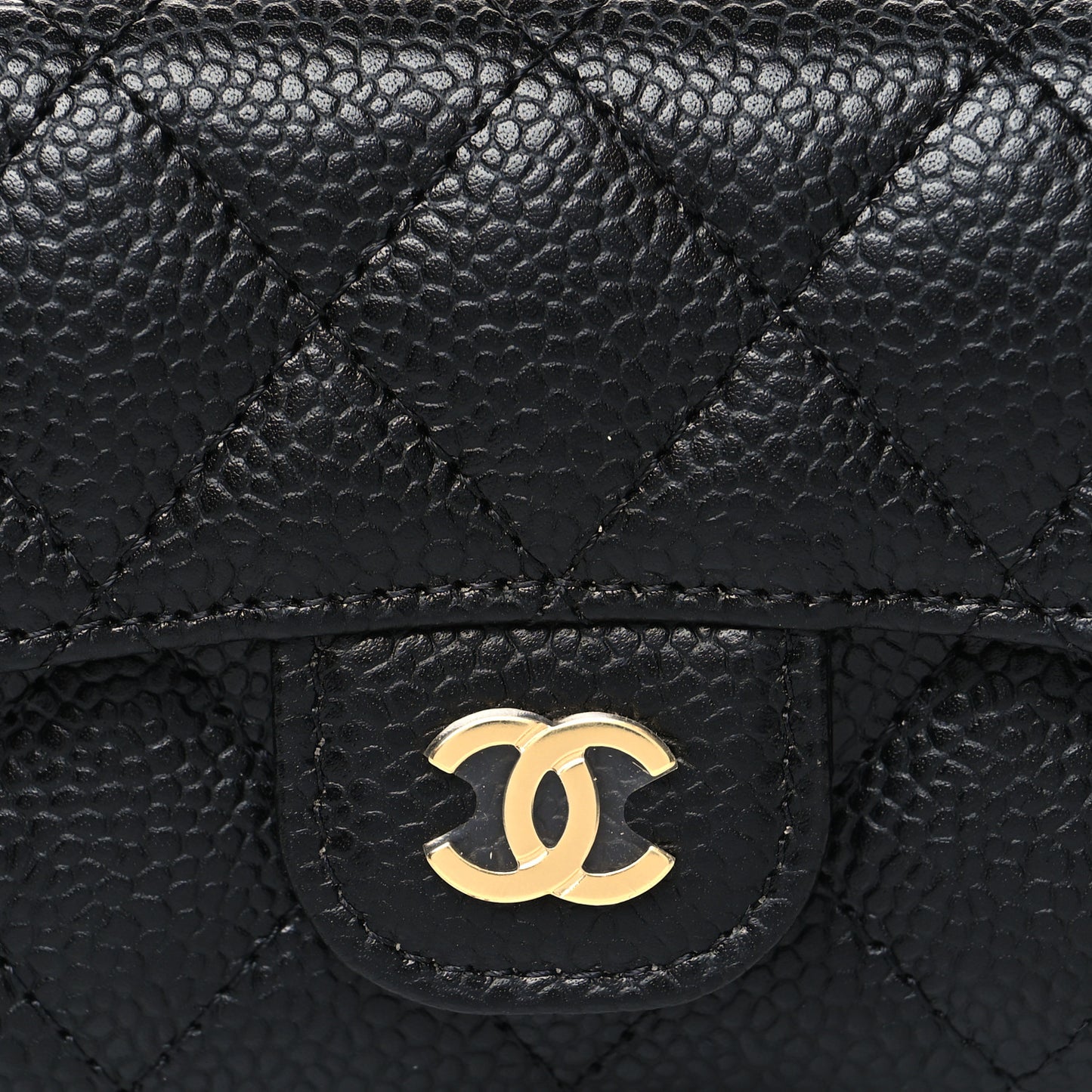 Caviar Quilted Flap Card Holder Wallet Black