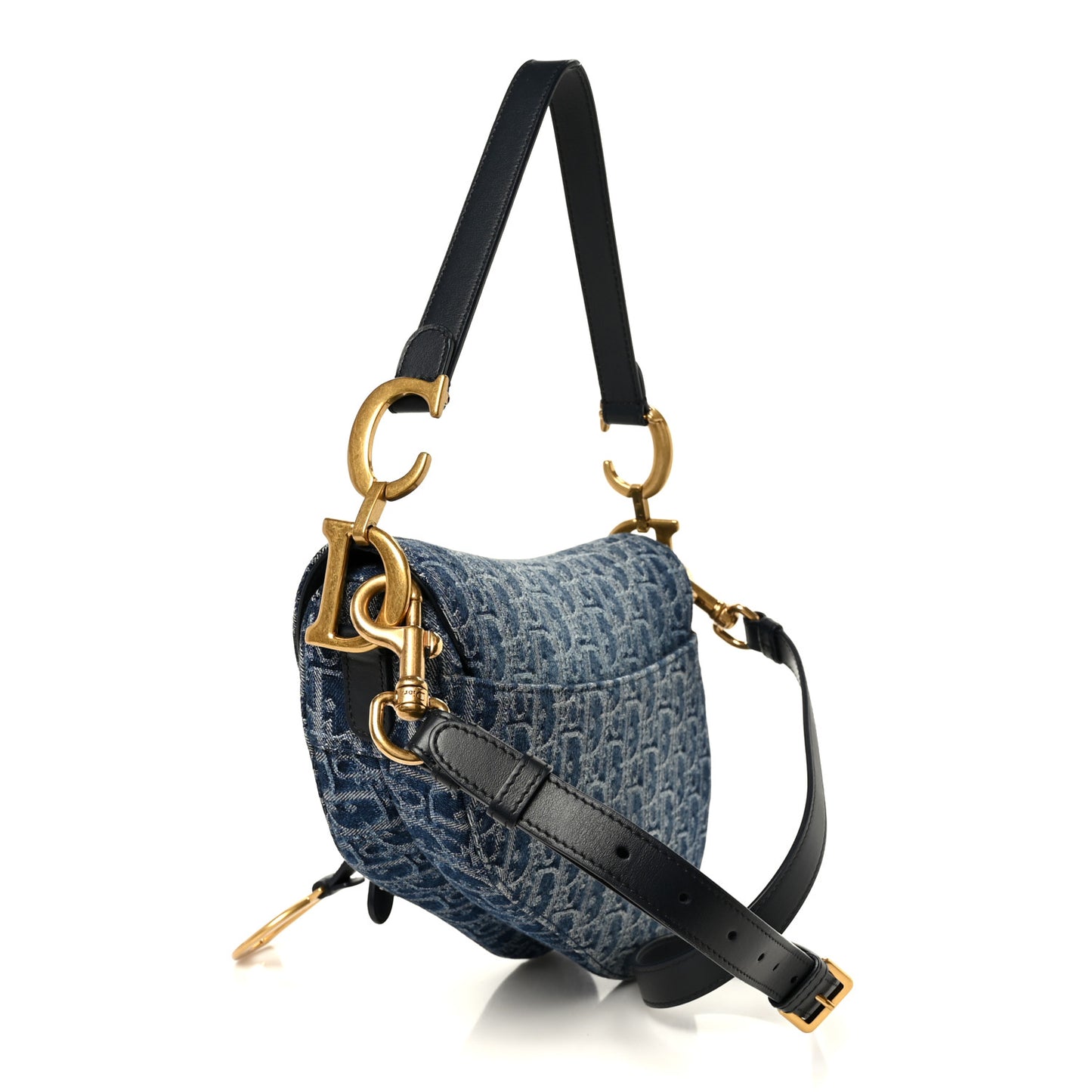 Denim Oblique Jacquard Saddle Bag With Strap Blue