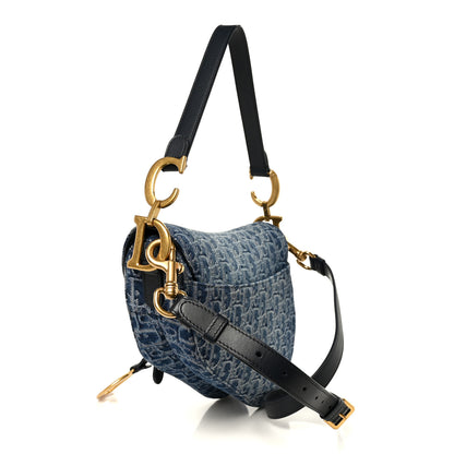 Christian Dior Denim Oblique Jacquard Saddle Bag With Strap Blue 3 of 11