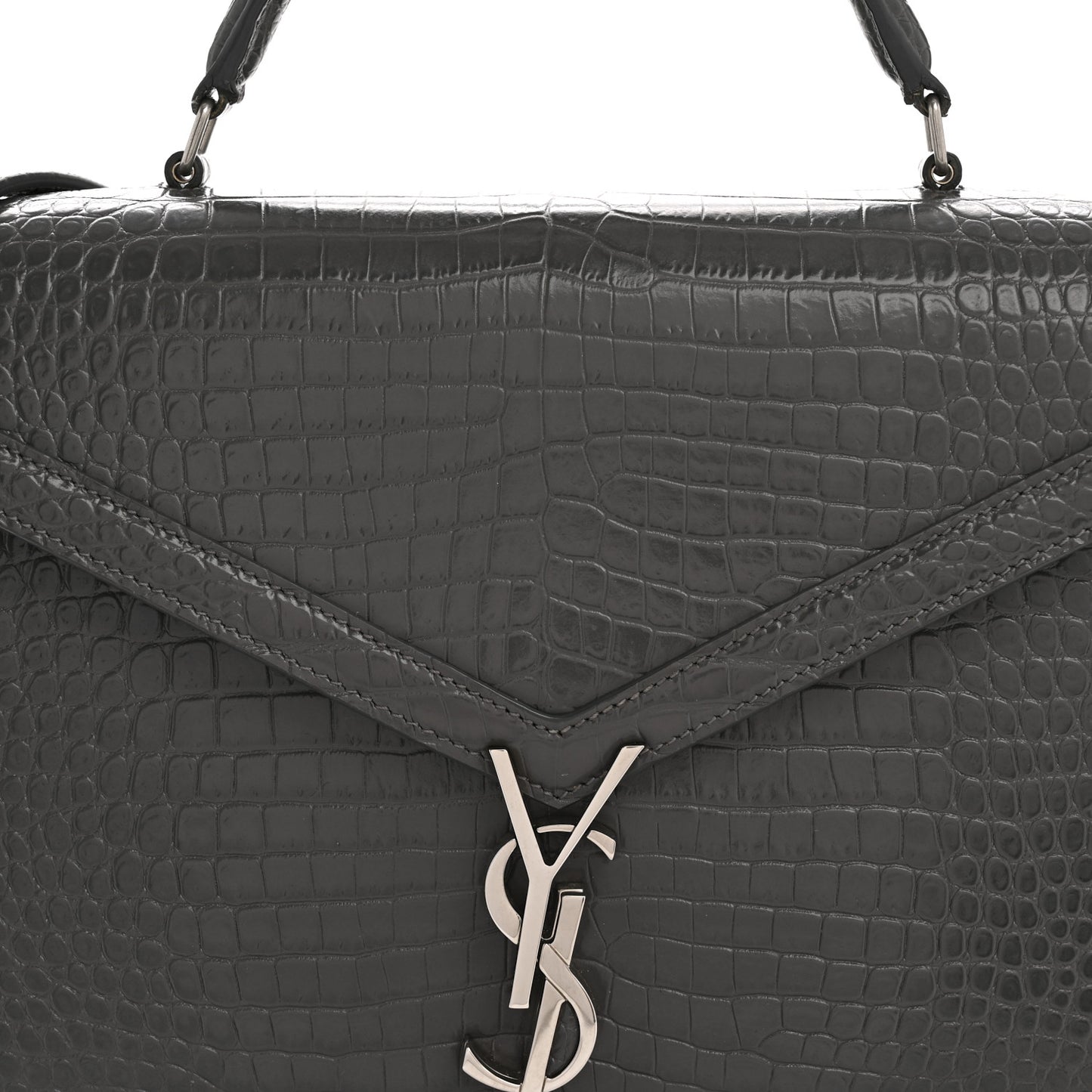 Calfskin Crocodile Embossed Medium Classic Monogram Cassandra Top Handle Fog