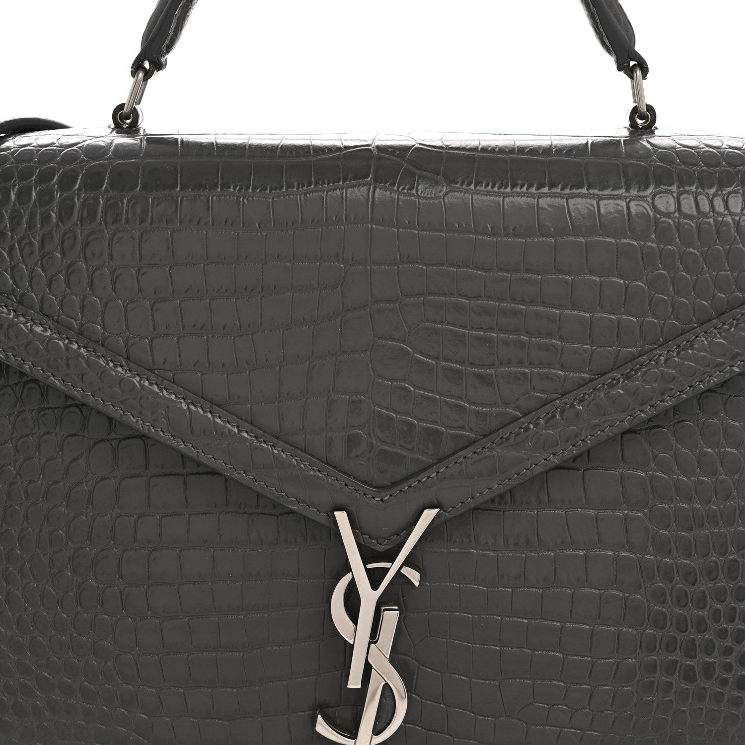 Saint Laurent Calfskin Crocodile Embossed Medium Classic Monogram Cassandra Top Handle Fog 8 of 16