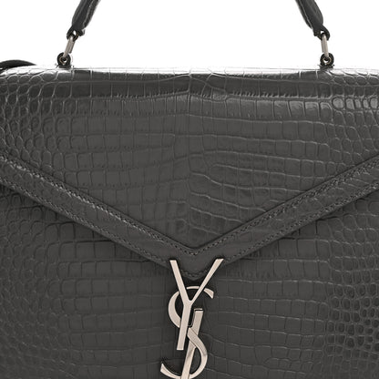 Saint Laurent Calfskin Crocodile Embossed Medium Classic Monogram Cassandra Top Handle Fog 8 of 16