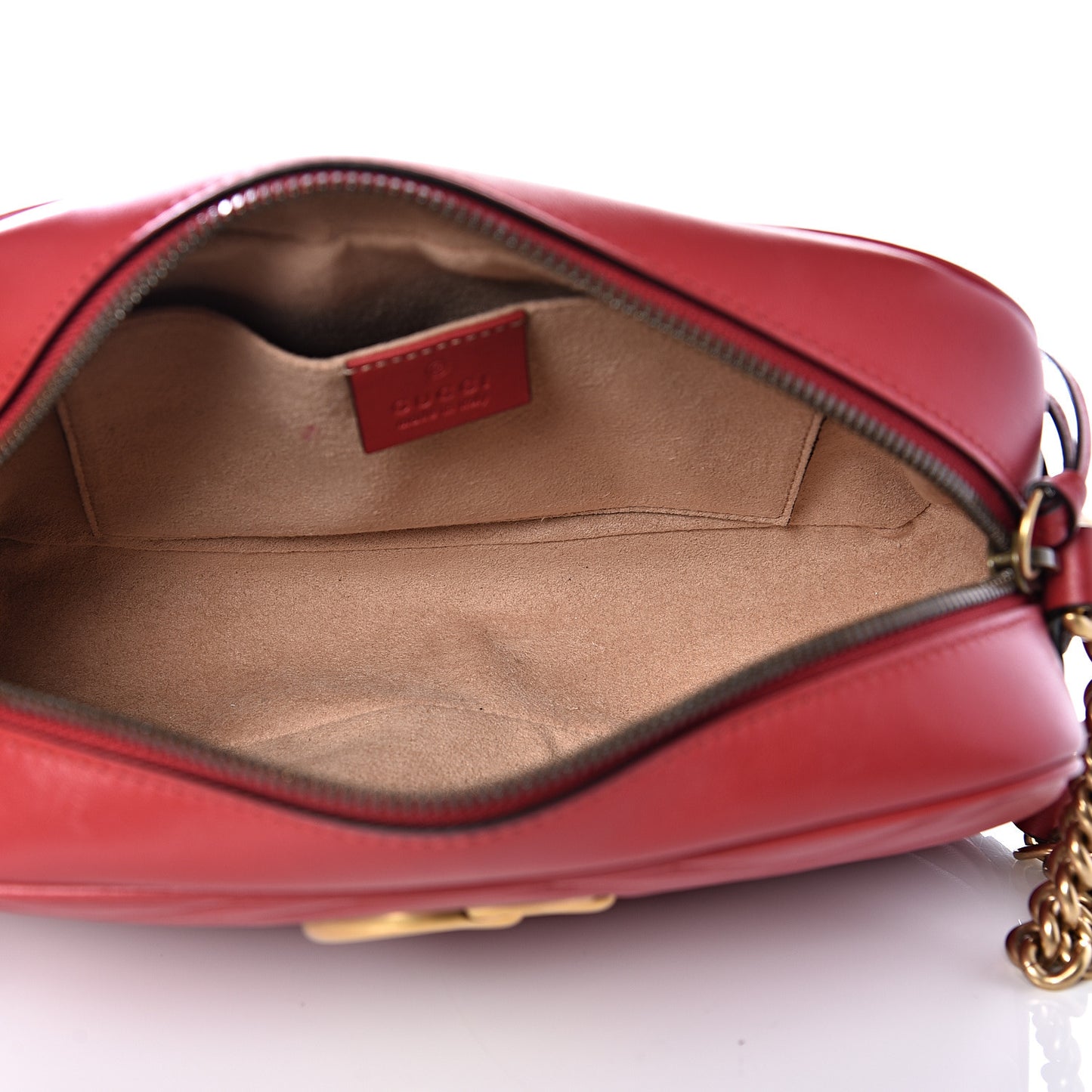 Calfskin Matelasse Small GG Marmont Chain Shoulder Bag Hibiscus Red