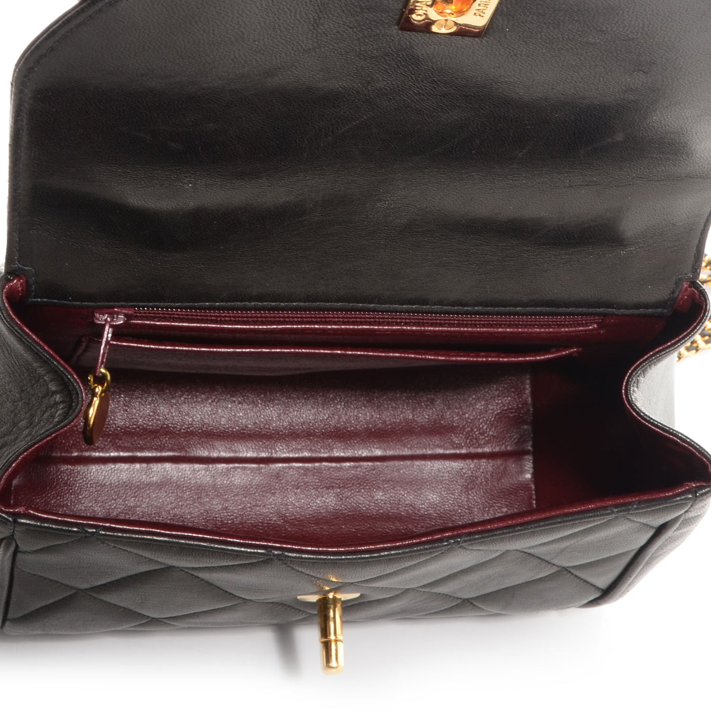 Lambskin Quilted 5 Chain Small Flap Black