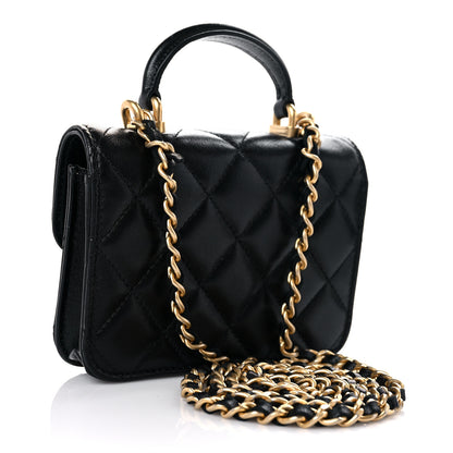 Chanel Lambskin Quilted Top Handle Flap Coin Purse With Chain Black 3 of 11