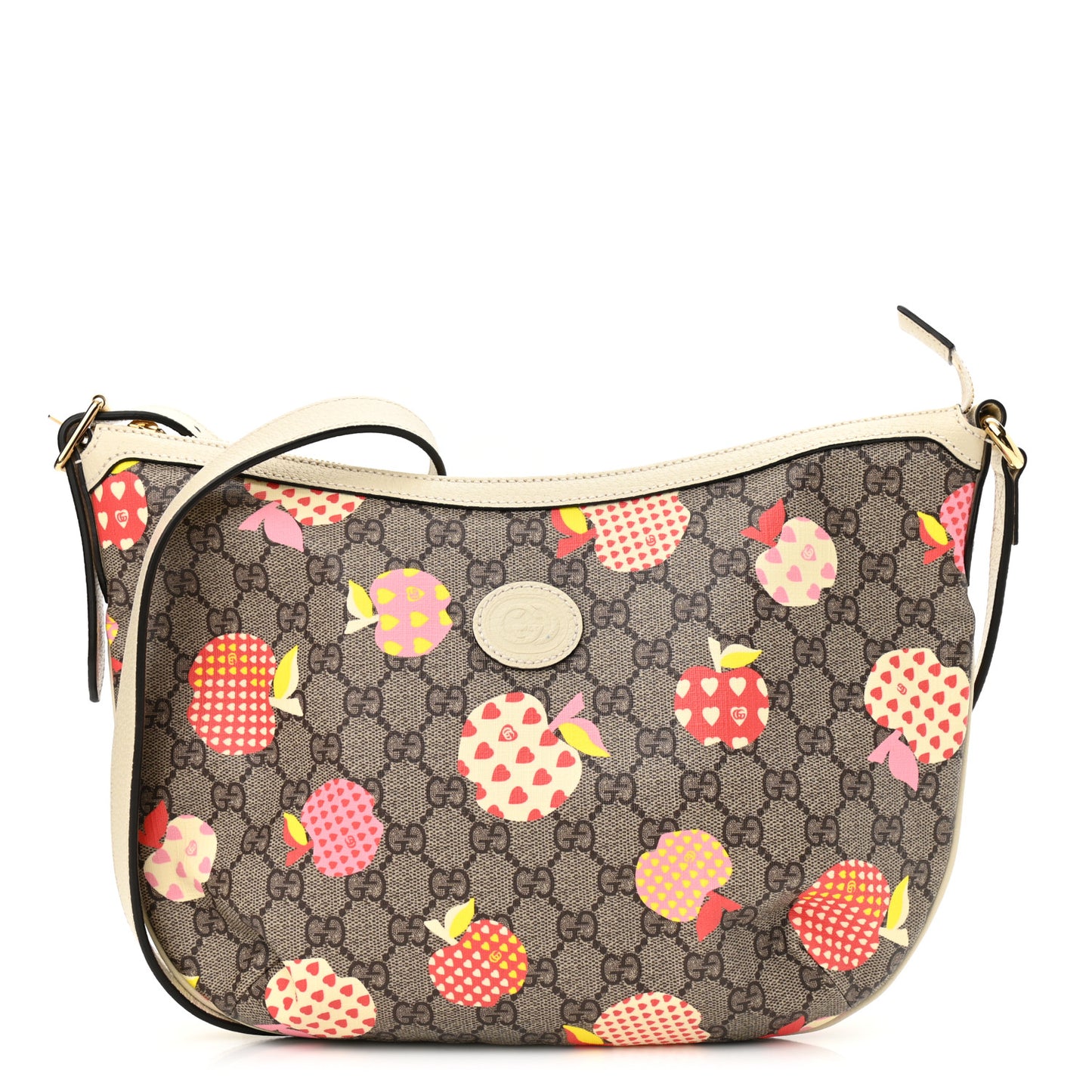 GG Supreme Monogram Les Pommes Small Ophidia Half Moon Hobo Beige Multicolor Mystic White