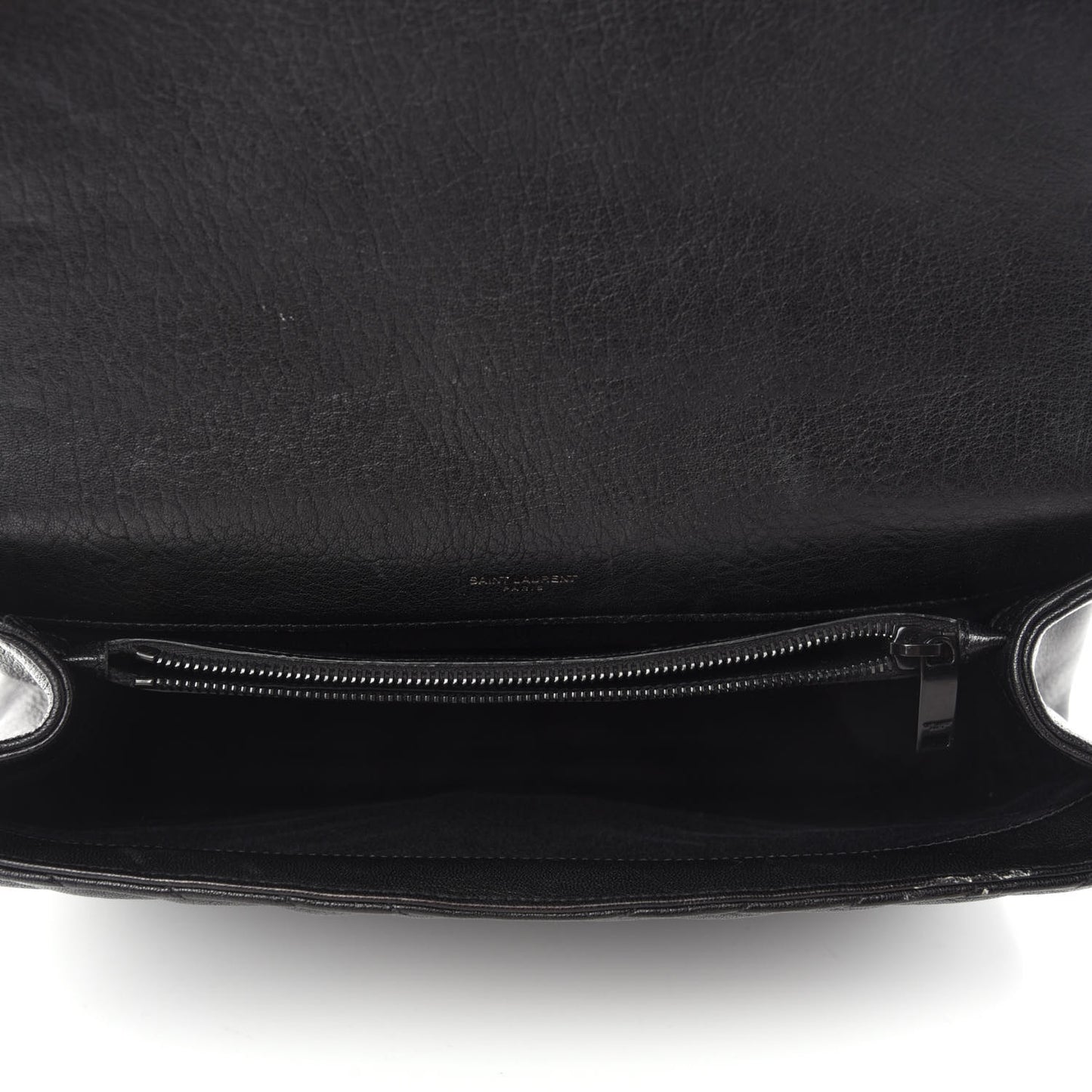 Sheepskin Matelasse Chevron Monogram Monochrome Large College Satchel Black