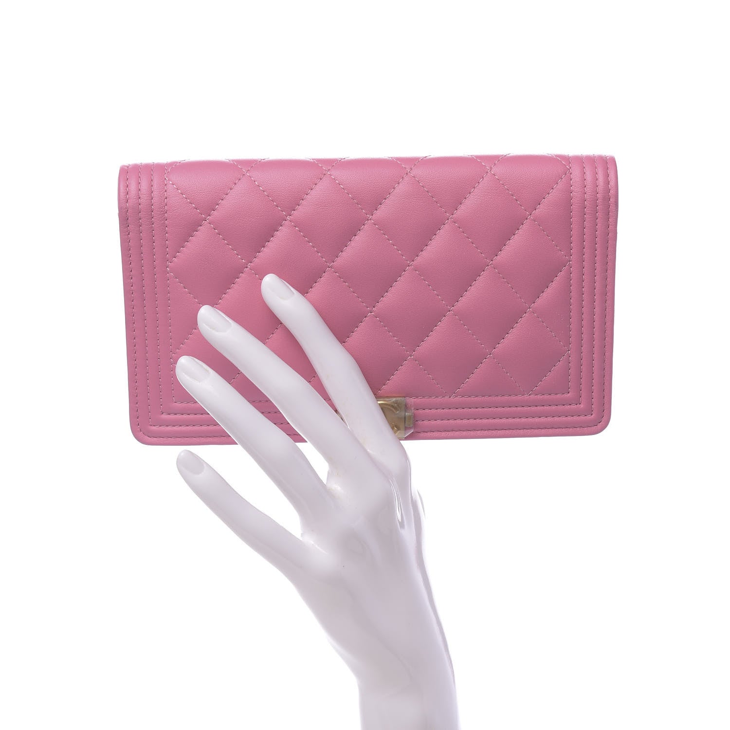 Chanel Lambskin Quilted Boy Yen Wallet Pink 2 of 9
