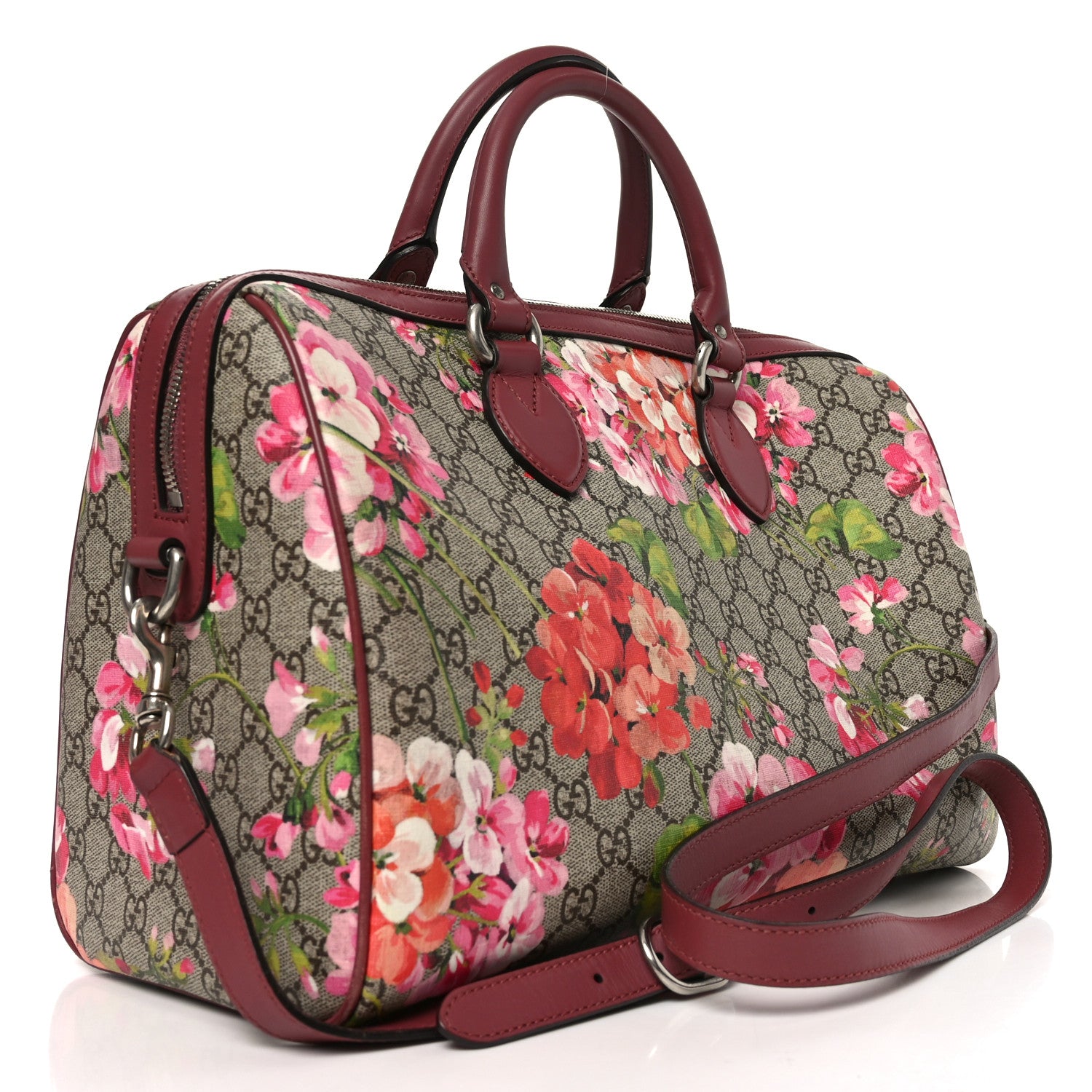 Gucci GG Supreme Monogram Blooms Medium Boston Beige Multicolor Dry Rose 3 of 11