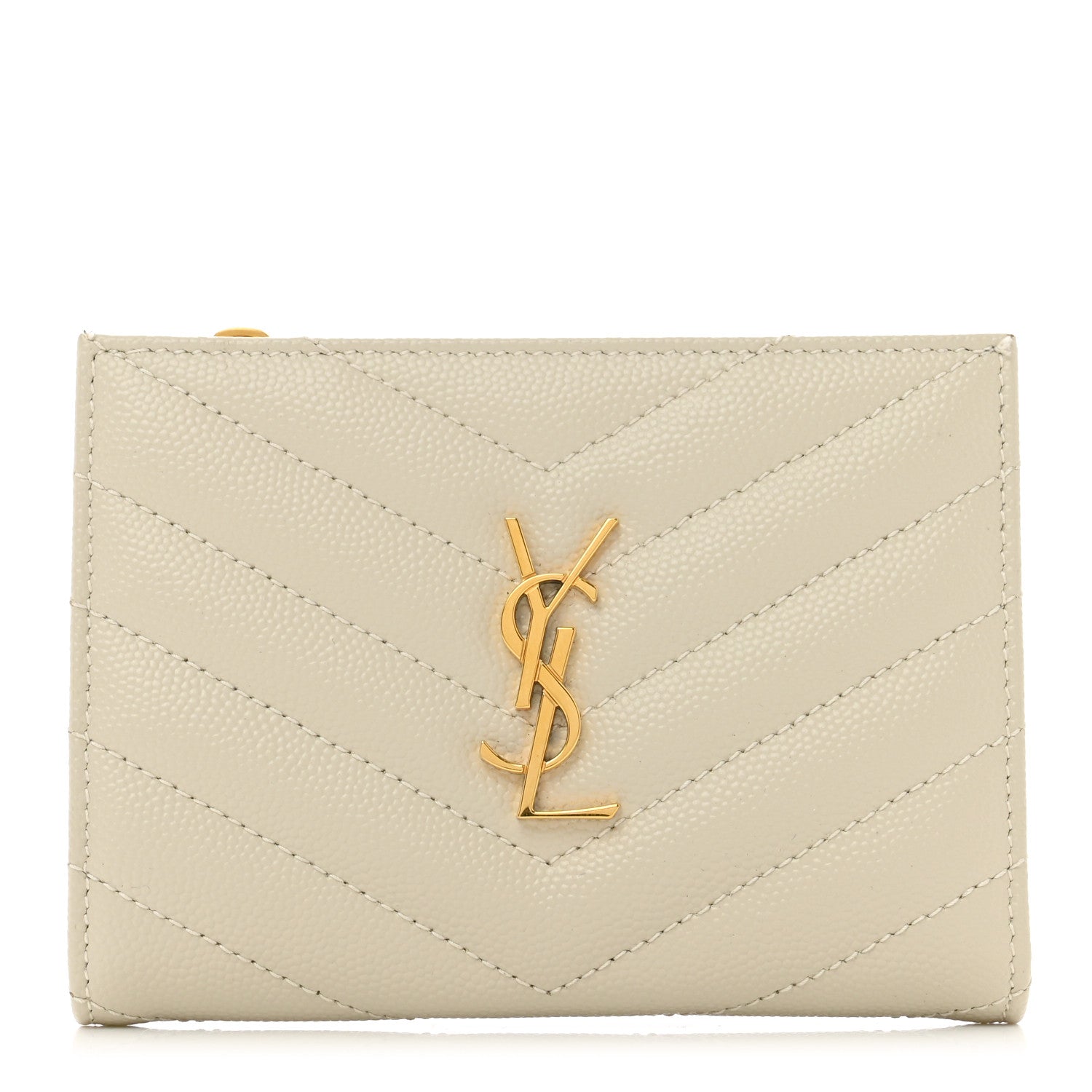 Saint Laurent Grain De Poudre Matelasse Chevron Monogram Zipped Two-Part Wallet Crema Soft 1 of 6