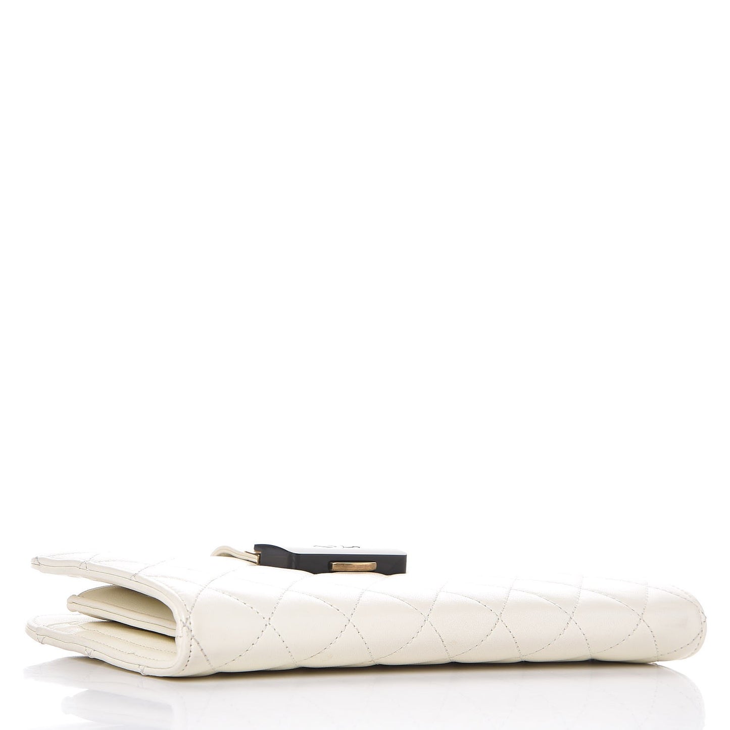 Sheepskin Quilted Beauty Lock Clutch White