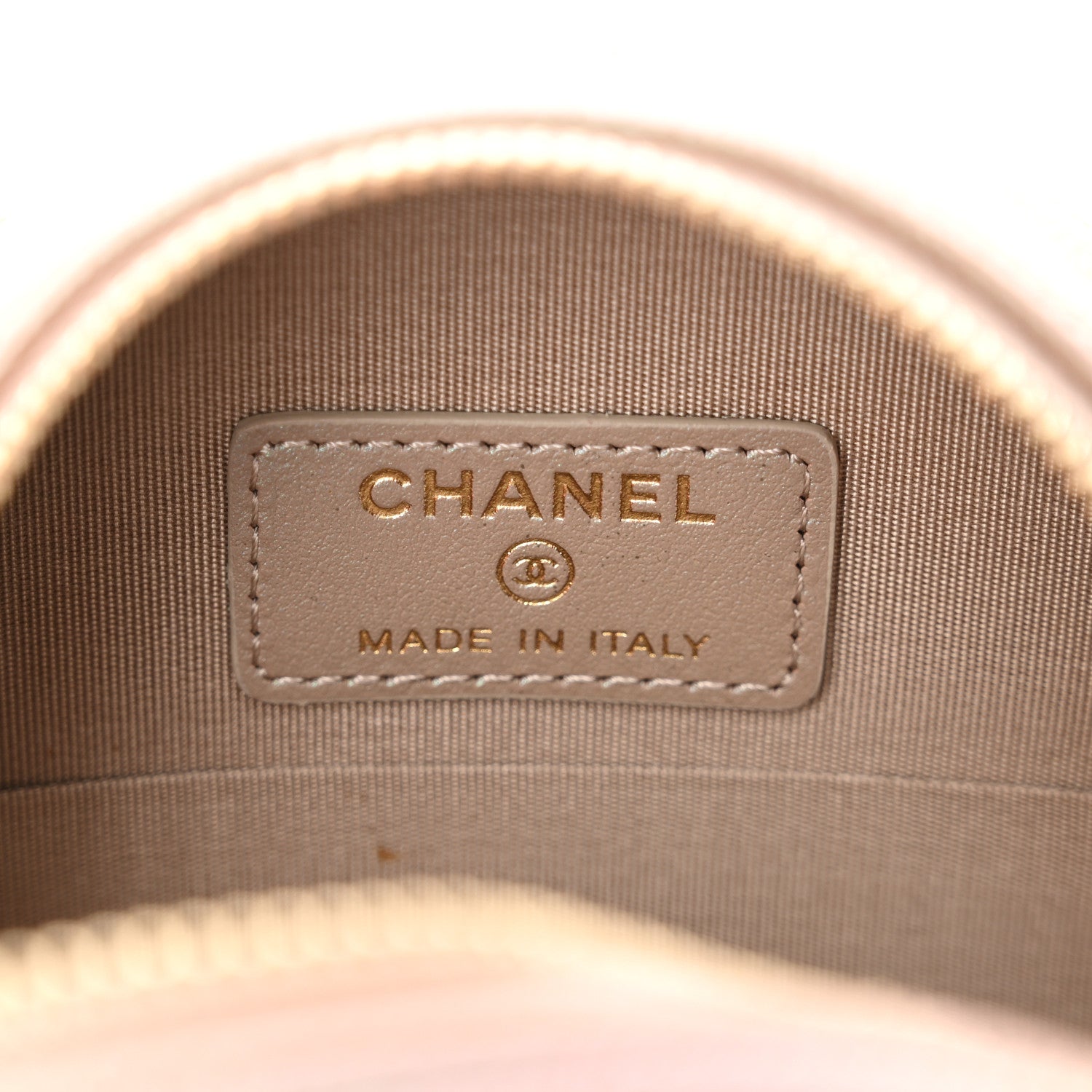 Chanel Iridescent Caviar Resin Quilted Round Clutch With Chain Beige 6 of 10