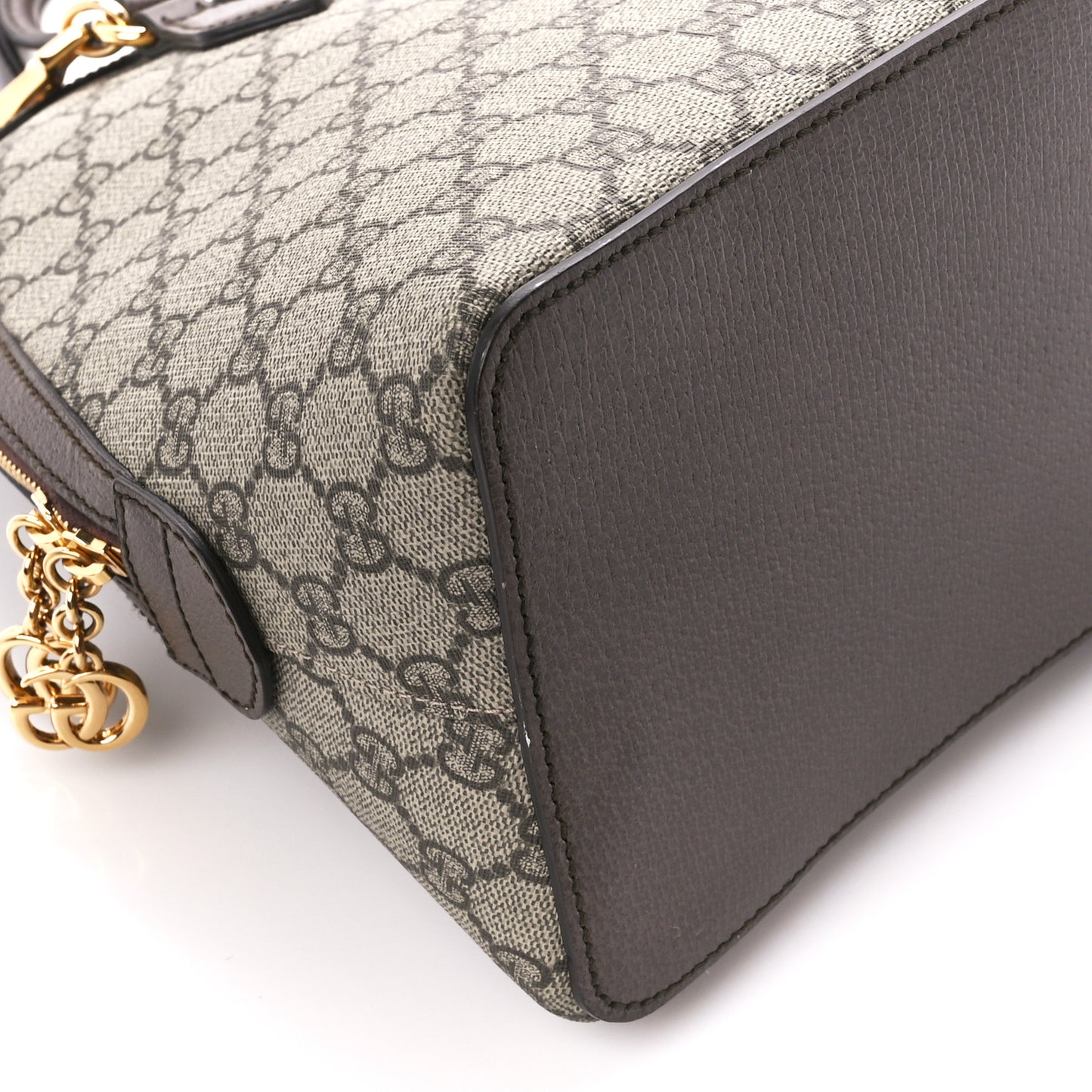 GG Supreme Monogram Web Medium Ophidia Top Handle Dome Bag Brown