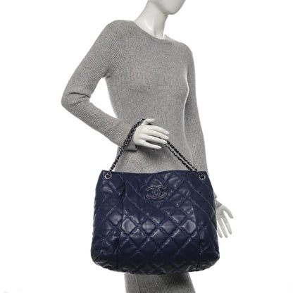 Chanel Calfskin Double Stitch Large Hamptons Shopping Tote Dark Blue 2 of 8
