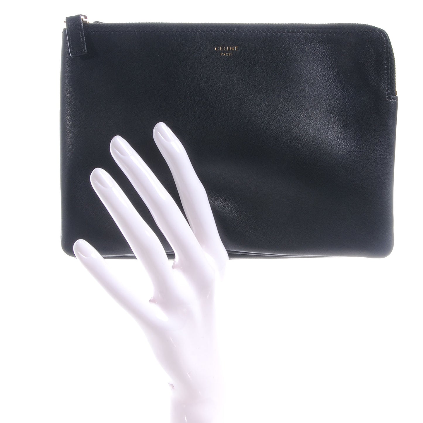 Leather Solo Large Trio Cosmetic Pouch Black