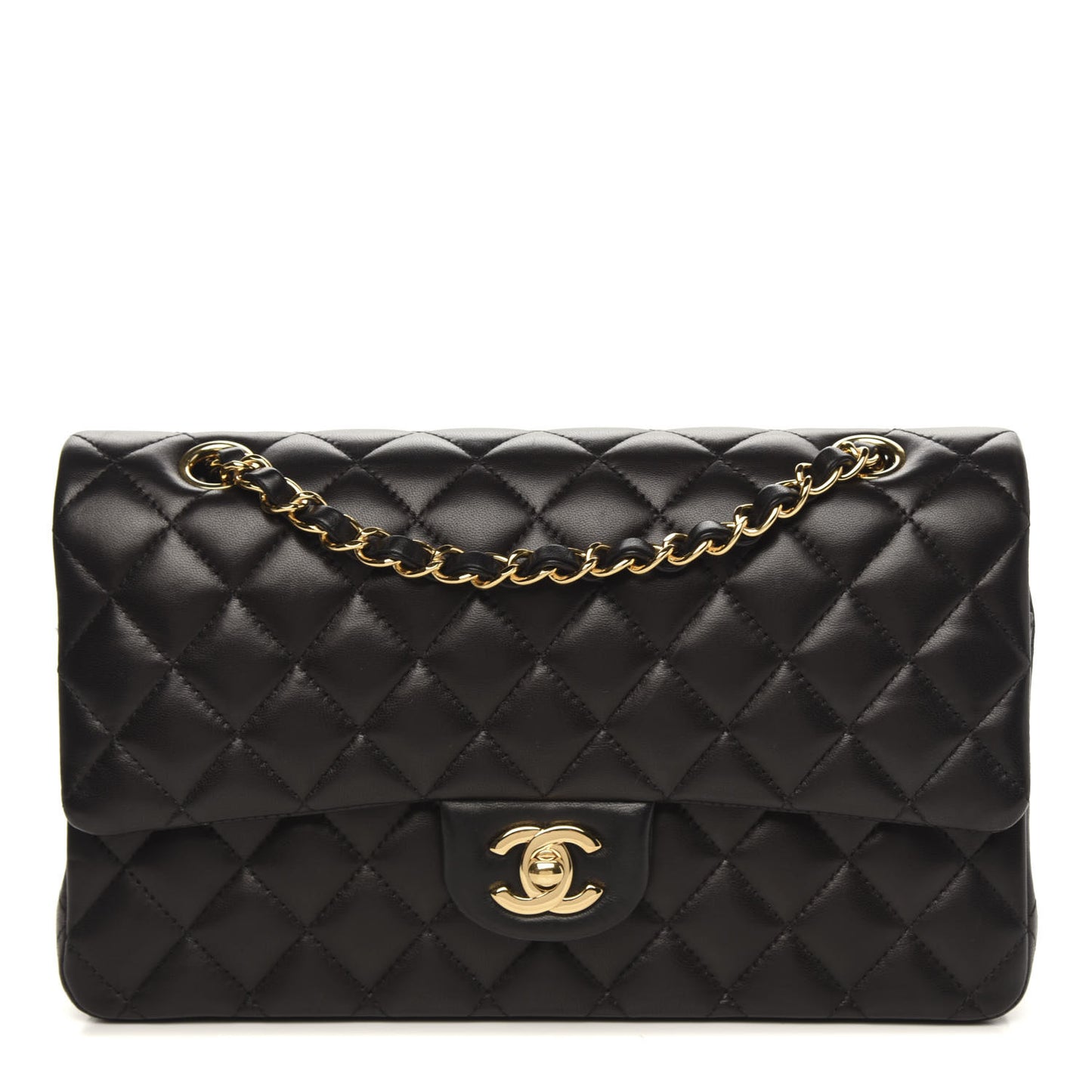Lambskin Quilted Medium Double Flap Black