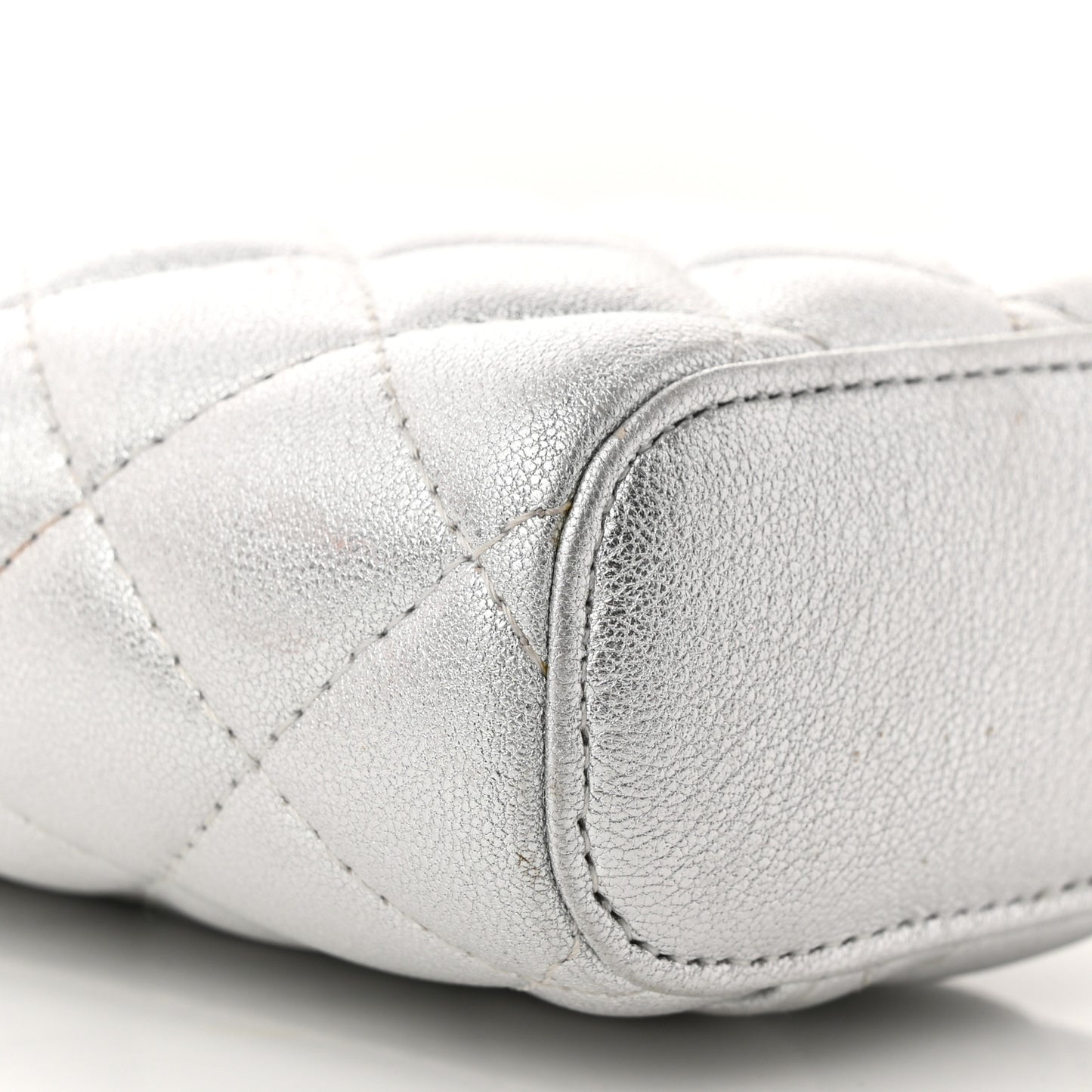Metallic Lambskin Quilted Phone Holder With Chain Silver