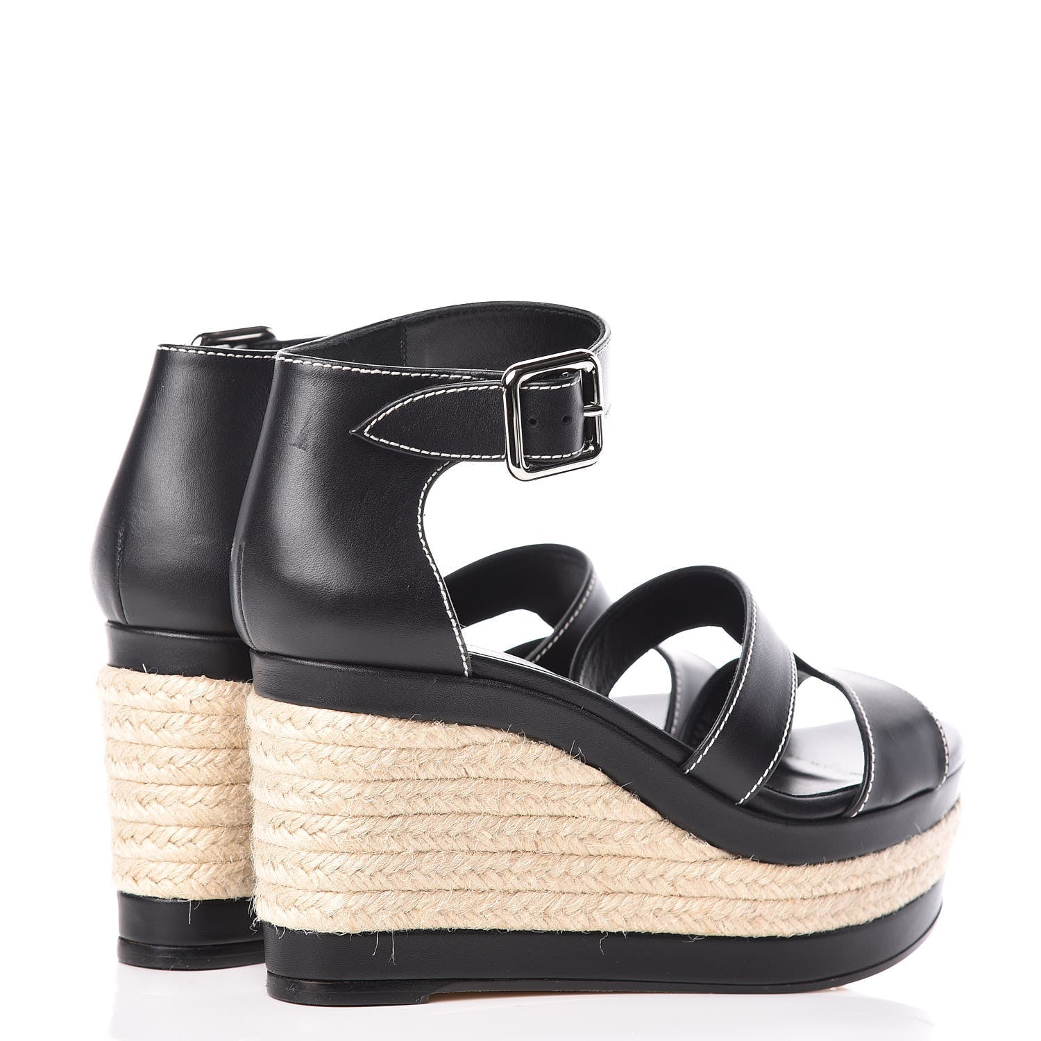 Hermes Calfskin Ilana Espadrille Wedge Sandals 36.5 Black 4 of 9
