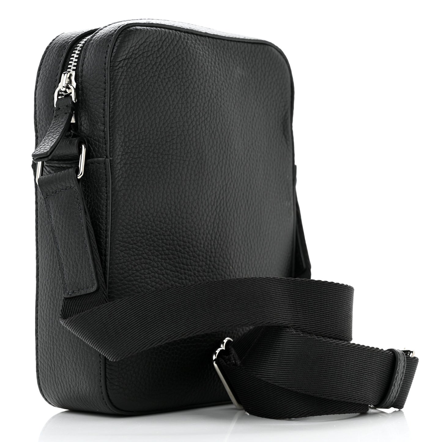 Pebbled Calfskin Logo Embossed Thornton Messenger Bag Black
