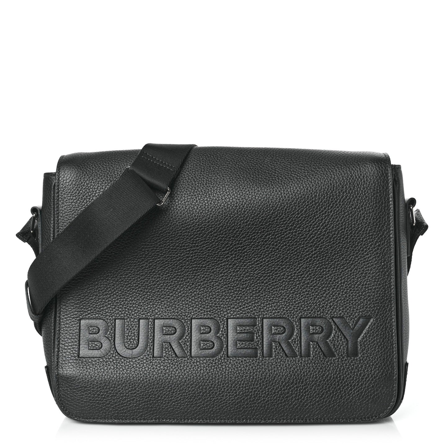 Grainy Calfskin Embossed Bruno Messenger Black