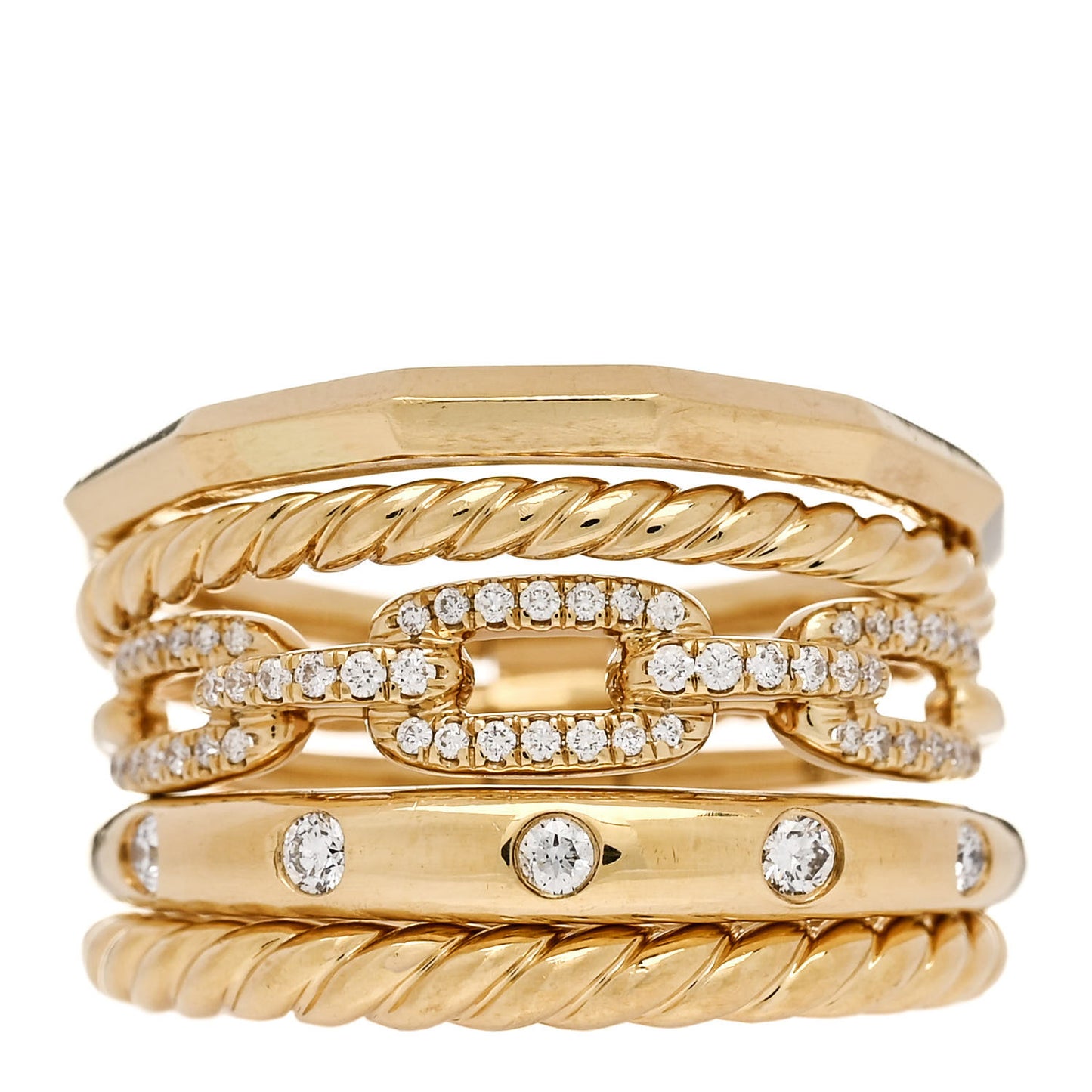 18K Yellow Gold Diamond 15mm Stax Five-Row Ring 57 8