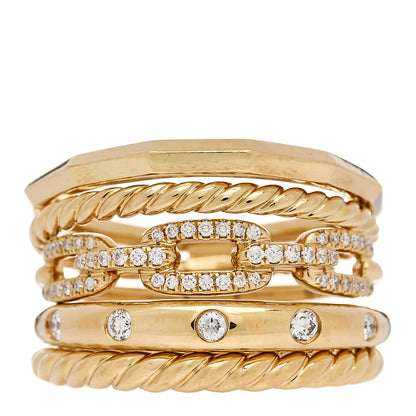 David Yurman 18K Yellow Gold Diamond 15mm Stax Five-Row Ring 57 8 1 of 6