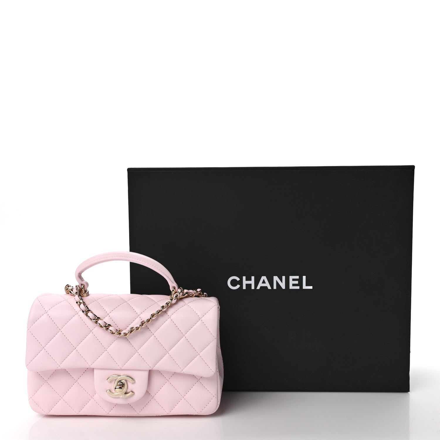 Chanel Lambskin Quilted Mini Top Handle Rectangular Flap Light Pink 10 of 10