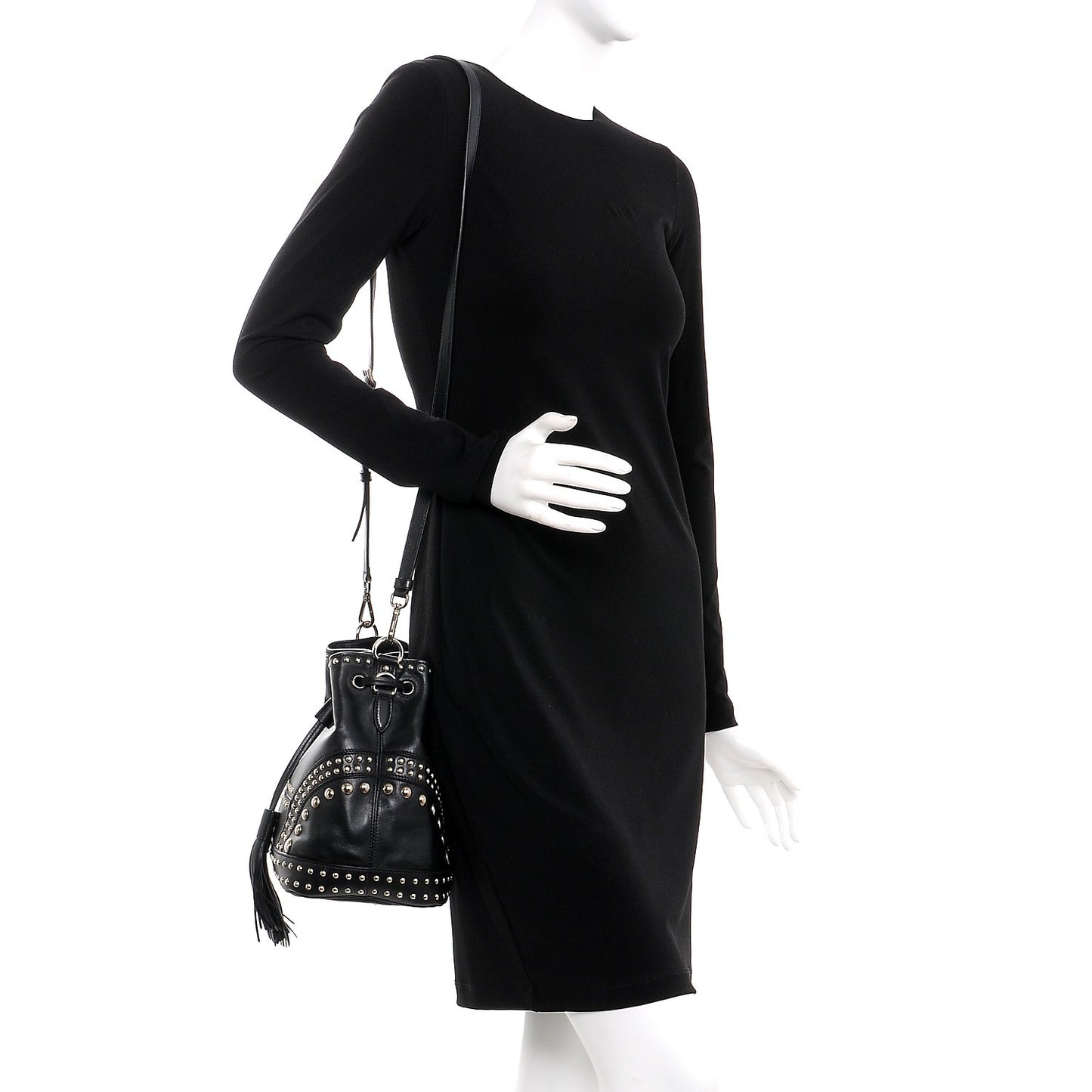 Soft Calf Studded Drawstring Bag Nero Black