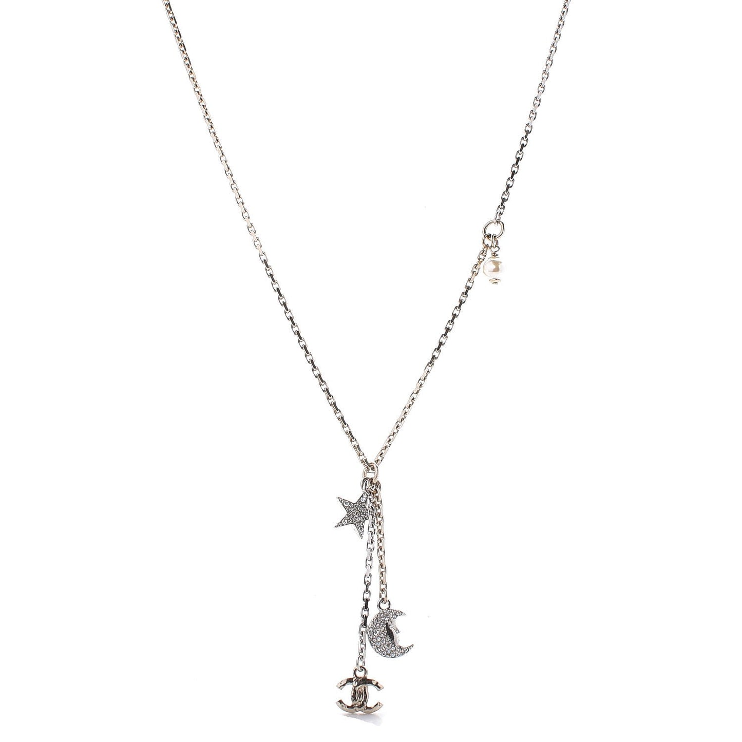 Crystal Pearl CC Moon Star Drop Necklace Gold